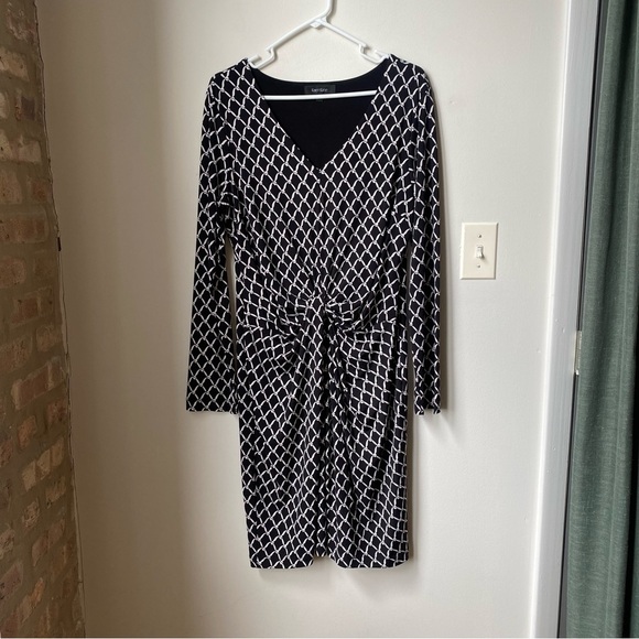 Karen Kane Elegant Black and White Geometric Dress midi - Picture 1 of 5